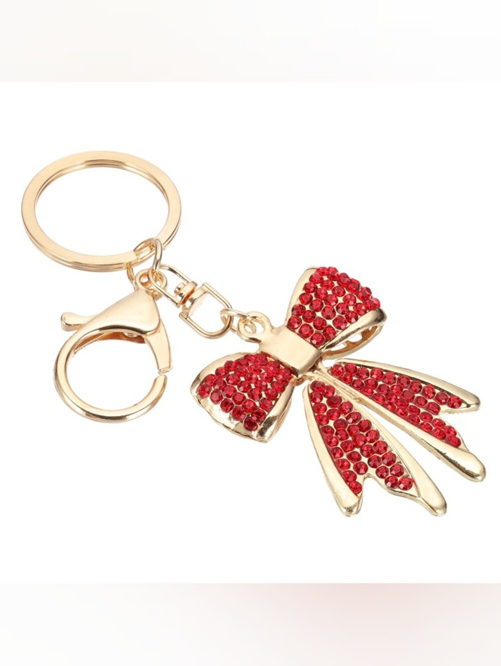 Rhinestone Bow Charm Keychain Red